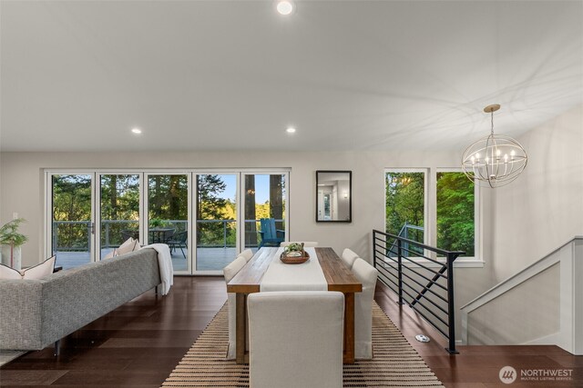 7429 NE 129th St, Kirkland, WA 98034 - dining area with recessed lighting, wood finished floors, and a chandelier