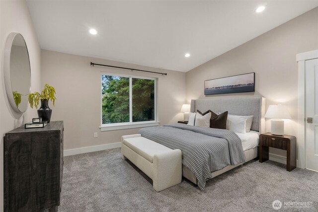 7429 NE 129th St, Kirkland, WA 98034 - carpeted bedroom with recessed lighting, vaulted ceiling, and baseboards