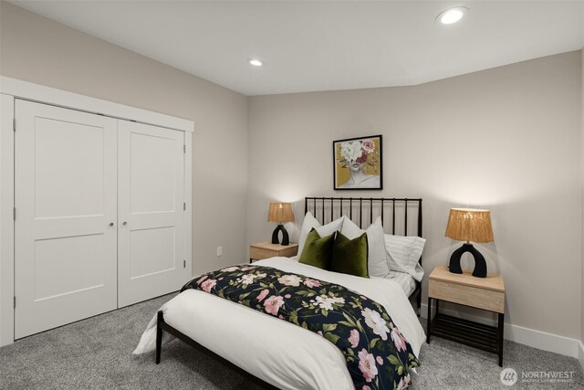 7429 NE 129th St, Kirkland, WA 98034 - carpeted bedroom with recessed lighting, a closet, and baseboards