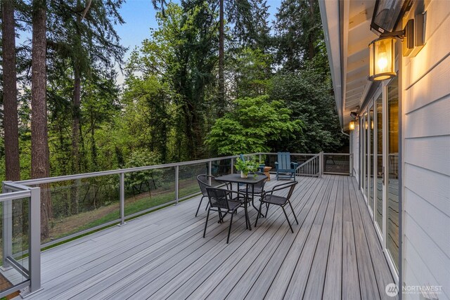7429 NE 129th St, Kirkland, WA 98034 - wooden terrace featuring outdoor dining area