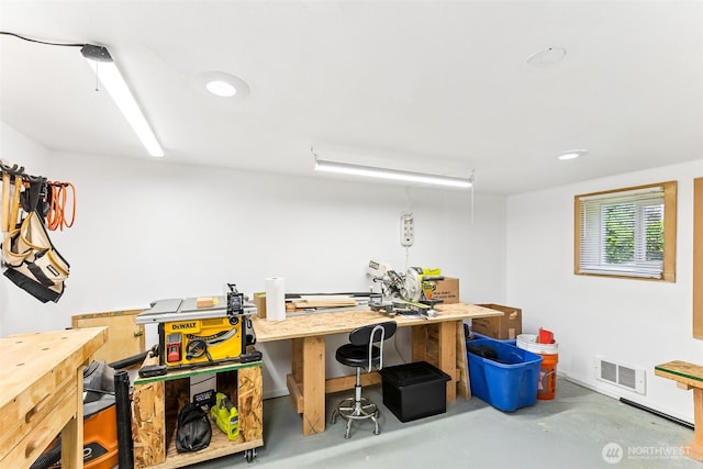 232 N Sunset Dr, Camano Island, WA 98282 - office area featuring a workshop area, finished concrete flooring, and recessed lighting