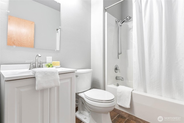 26 Inglewood Pl, Bellingham, WA 98229 - full bathroom with toilet, shower / bath combo with shower curtain, vanity, and wood finished floors