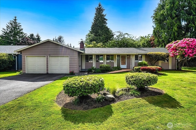 21918 83rd Ave W, Edmonds, WA 98026 - ranch-style house featuring a garage, driveway, a chimney, and a front yard