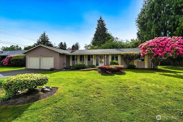 21918 83rd Ave W, Edmonds, WA 98026 - single story home with an attached garage, driveway, a chimney, and a front lawn