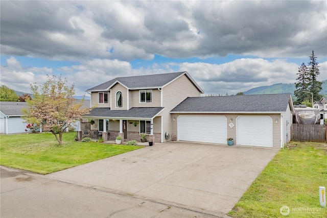 307 E Wilson St, Yacolt, WA 98675 - view of front of property featuring an attached garage, covered porch, driveway, a shingled roof, and brick siding