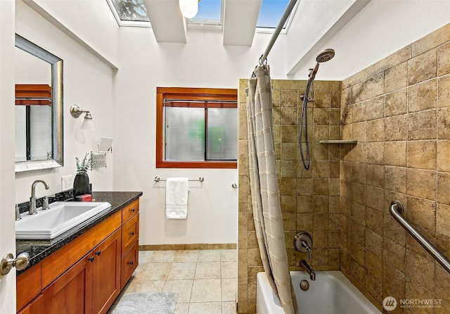 18527 Butternut Rd, Lynnwood, WA 98037 - full bath featuring shower / bath combination with curtain, vanity, and tile patterned flooring