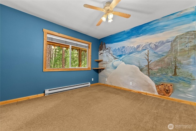 18 Deer Run Loop Rd, Winthrop, WA 98862 - carpeted empty room with a baseboard radiator, baseboards, and a ceiling fan