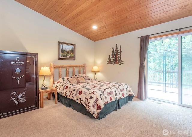 5707 316th St NW, Stanwood, WA 98292 - carpeted bedroom with lofted ceiling, access to outside, wood ceiling, and recessed lighting