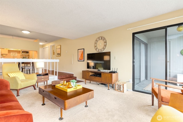 3661 24th Pl W Unit 104, Seattle, WA 98199 - living room with carpet floors and a textured ceiling