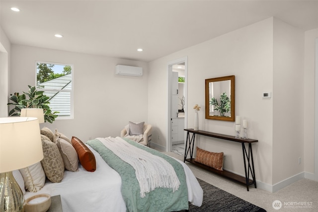 2727 50th Ave SW, Seattle, WA 98116 - bedroom with a wall unit AC, carpet, recessed lighting, and baseboards