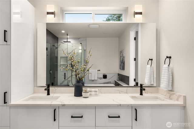 2727 50th Ave SW, Seattle, WA 98116 - full bath featuring a marble finish shower and double vanity