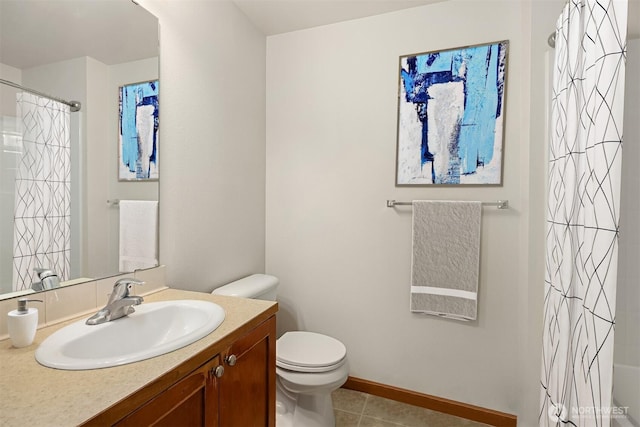18526 36th Ave W Unit C, Lynnwood, WA 98037 - full bathroom with toilet, tile patterned flooring, vanity, curtained shower, and baseboards