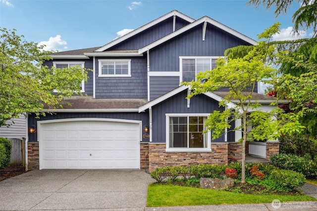 27309 SE 10th Ct, Sammamish, WA 98075 - craftsman inspired home featuring stone siding, concrete driveway, an attached garage, and a shingled roof