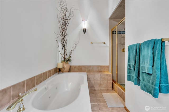 303 N B St, Roslyn, WA 98941 - full bathroom featuring a stall shower, a jetted tub, and tile patterned floors