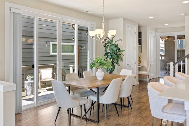 938 SW 97th St, Seattle, WA 98106 - dining room featuring a chandelier, wood finished floors, and recessed lighting