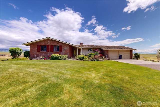 1220 Valley Vista Ave, Walla Walla, WA 99362 - ranch-style home with brick siding, an attached garage, a front lawn, and driveway