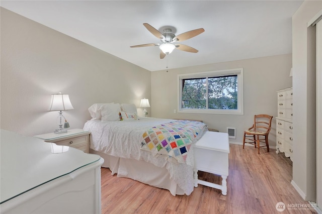 20620 76th Ave W Unit A, Edmonds, WA 98026 - bedroom with light wood-type flooring, baseboards, and ceiling fan