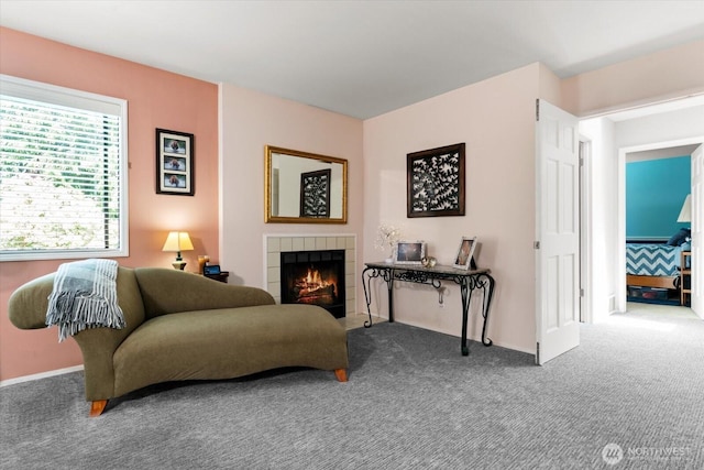 16605 71st Pl W, Lynnwood, WA 98037 - carpeted living room with a fireplace