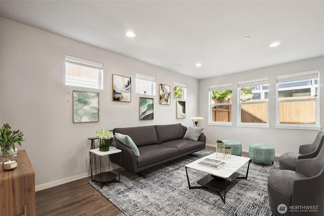 18901 12th Pl W Unit A1, Lynnwood, WA 98036 - living area featuring wood finished floors, baseboards, and recessed lighting