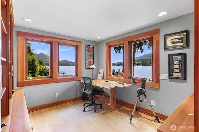 891 E Lake Samish Dr, Bellingham, WA 98229 - home office featuring healthy amount of natural light, wood finished floors, baseboards, and recessed lighting