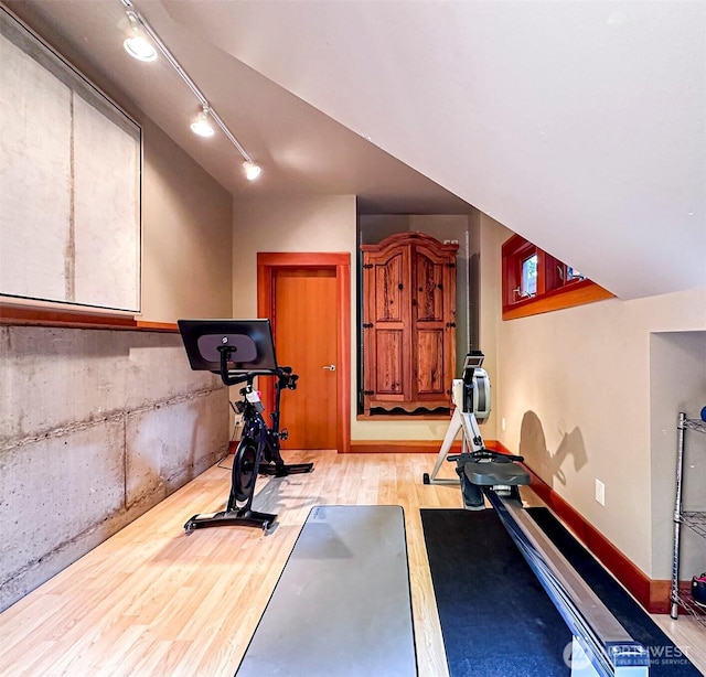 891 E Lake Samish Dr, Bellingham, WA 98229 - exercise room featuring wood finished floors and track lighting