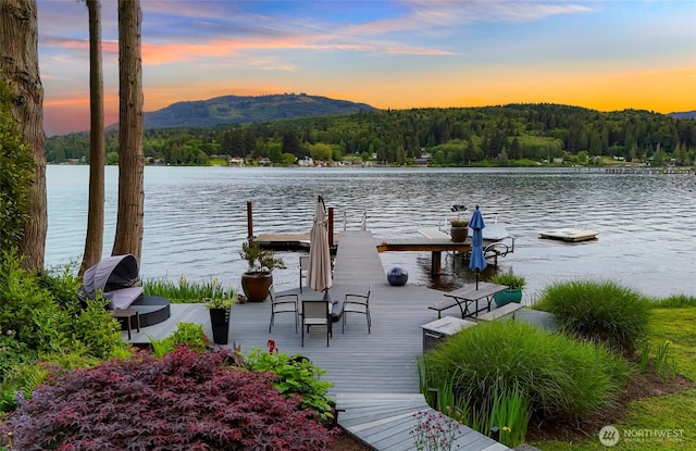 891 E Lake Samish Dr, Bellingham, WA 98229 - dock area with a water and mountain view and a view of trees