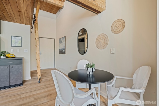 1812 19th Ave Unit 205, Seattle, WA 98122 - dining room featuring wooden ceiling, light wood-style flooring, and baseboards