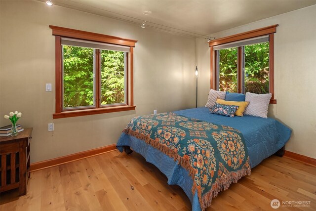 12010 SW Wesleyan Way Unit 1, Vashon, WA 98070 - bedroom with multiple windows, baseboards, and wood finished floors
