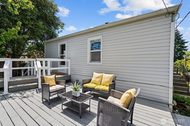 6050 36th Ave SW, Seattle, WA 98126 - wooden terrace featuring an outdoor hangout area