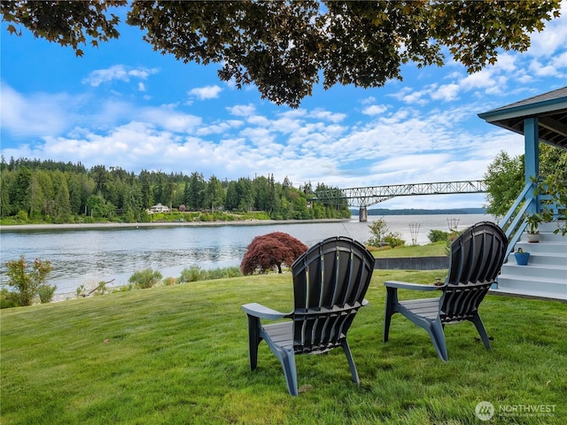6341 NE Balzow Rd, Suquamish, WA 98392 - view of green lawn with a water view and a forest view