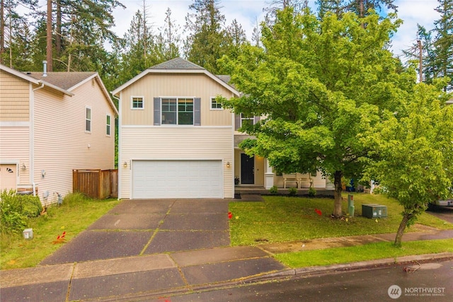 view of front of home with driveway, an attached garage, a front lawn, and board and batten siding