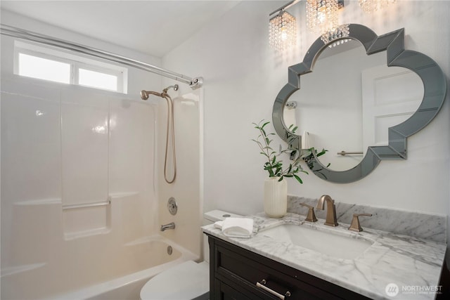 1420 Mitchell Rd, Lake Stevens, WA 98258 - bathroom featuring toilet, vanity, and shower / tub combination