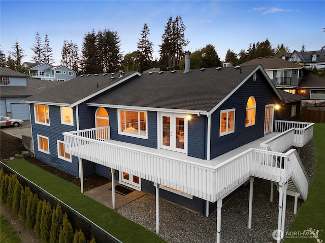 1420 Mitchell Rd, Lake Stevens, WA 98258 - back of house featuring french doors, a deck, and a shingled roof