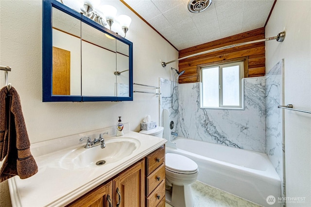 833 S Point Rd, Port Ludlow, WA 98365 - bathroom featuring tub / shower combination, toilet, vanity, and crown molding