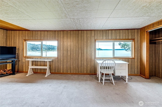833 S Point Rd, Port Ludlow, WA 98365 - dining room featuring carpet floors, wooden walls, and baseboards