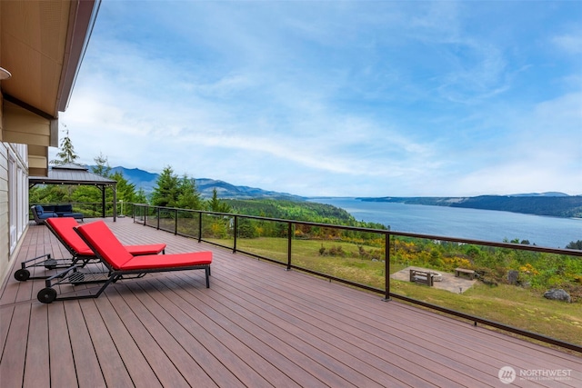 790 N Hamma Ridge Dr, Lilliwaup, WA 98555 - deck with a gazebo and a water and mountain view