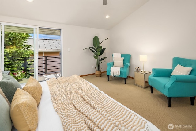 1833 27th Ave, Seattle, WA 98122 - bedroom featuring carpet flooring, vaulted ceiling, baseboards, recessed lighting, and a ceiling fan