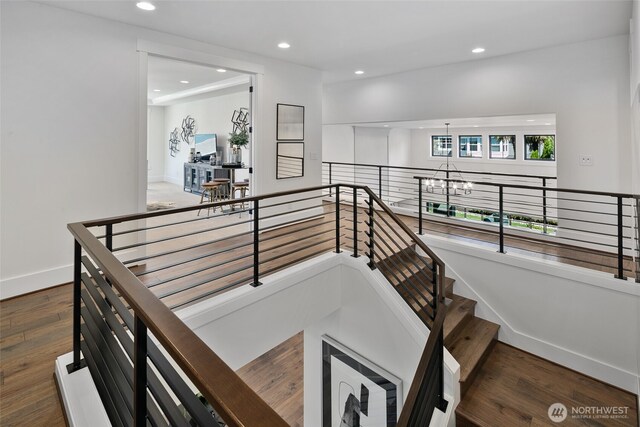 27 Tulalip Ky, Bellevue, WA 98006 - stairway featuring recessed lighting, wood finished floors, and baseboards
