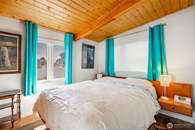 4751 Birch Bay Lynden Rd Unit 51, Blaine, WA 98230 - bedroom featuring wood ceiling with exposed beams and wood finished floors
