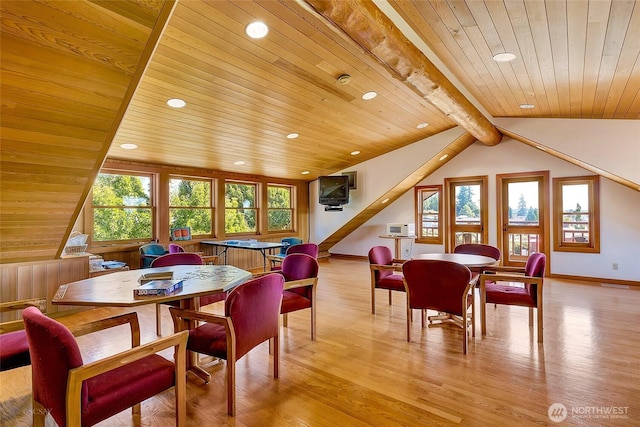 4751 Birch Bay Lynden Rd Unit 51, Blaine, WA 98230 - dining area with wooden ceiling, light wood-style floors, recessed lighting, and baseboards