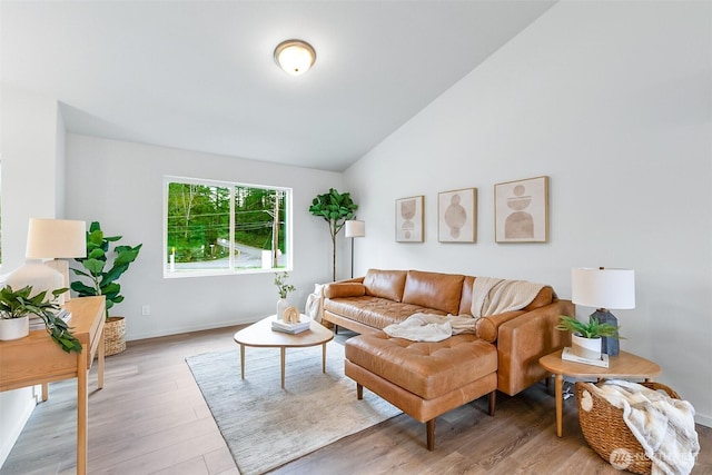 1413 Alder Ln, Gold Bar, WA 98251 - living area featuring lofted ceiling, light wood-style floors, and baseboards