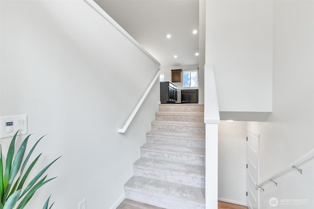 1413 Alder Ln, Gold Bar, WA 98251 - stairs featuring recessed lighting, wood finished floors, and baseboards