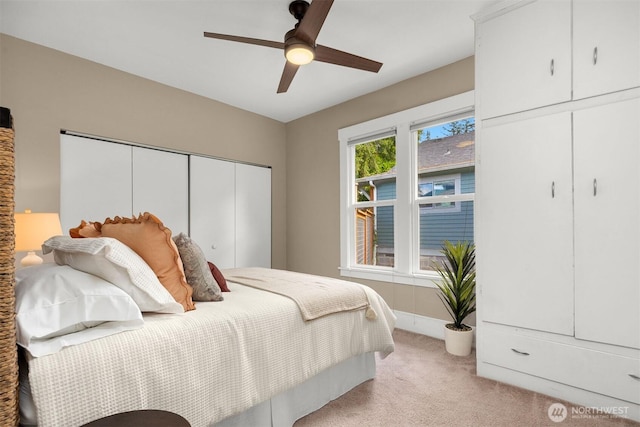 2404 Old Lakeway Dr, Bellingham, WA 98229 - bedroom with light carpet, a closet, and ceiling fan