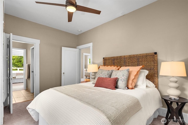 2404 Old Lakeway Dr, Bellingham, WA 98229 - bedroom featuring light carpet, ceiling fan, and light tile patterned flooring