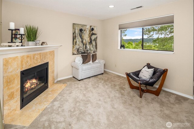 3716 Lake Washington Blvd SE Unit C, Bellevue, WA 98006 - sitting room with a fireplace, carpet, recessed lighting, and baseboards