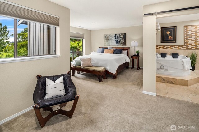 3716 Lake Washington Blvd SE Unit C, Bellevue, WA 98006 - carpeted bedroom with a barn door and baseboards