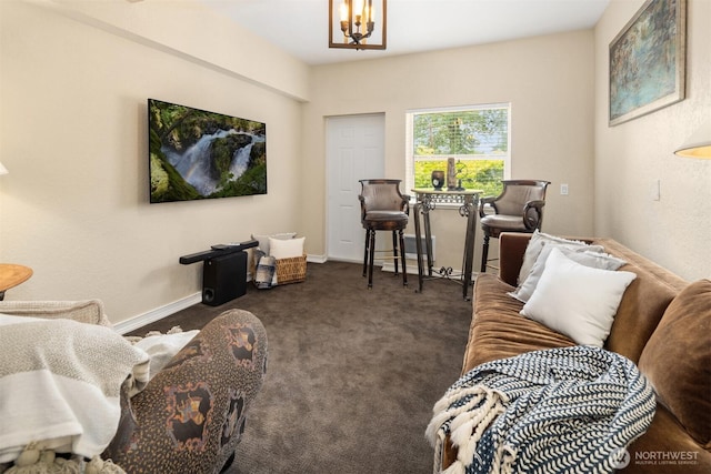 3716 Lake Washington Blvd SE Unit C, Bellevue, WA 98006 - carpeted living area with a chandelier and baseboards