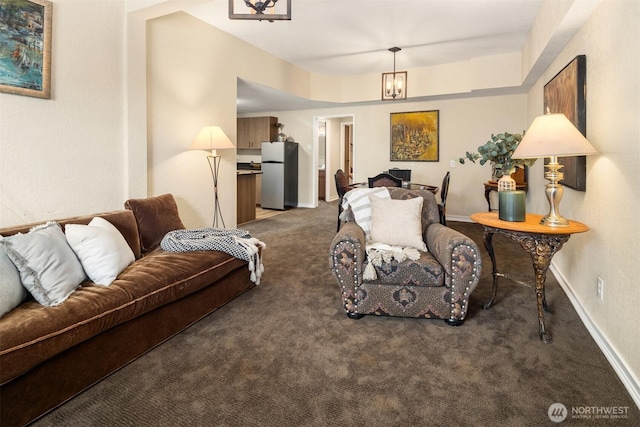 3716 Lake Washington Blvd SE Unit C, Bellevue, WA 98006 - living area with carpet, baseboards, and a chandelier