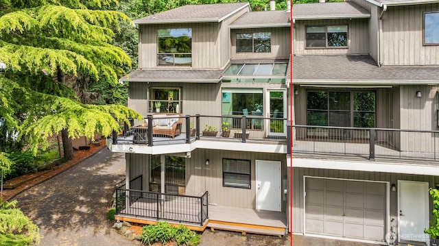 3716 Lake Washington Blvd SE Unit C, Bellevue, WA 98006 - multi unit property with a balcony, a shingled roof, an attached garage, and driveway