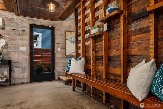 4256 S Spencer St Unit 2, Seattle, WA 98118 - mudroom featuring wood walls and concrete flooring
